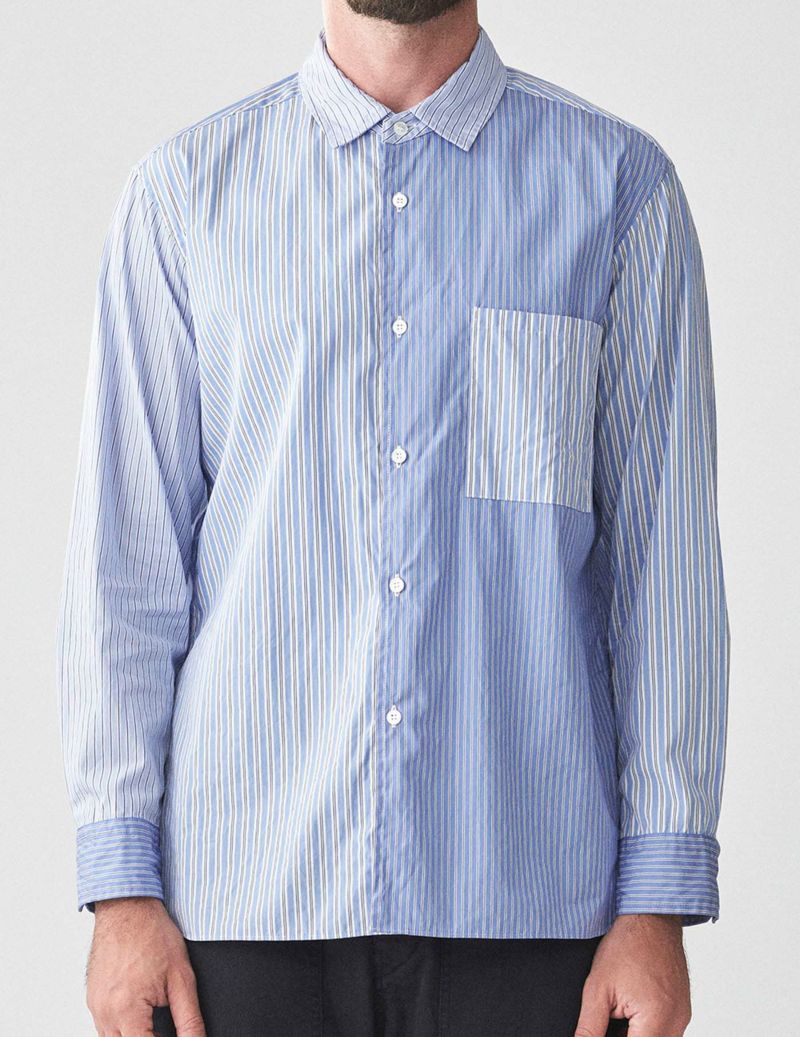 THOMAS MASON stripe patchwork regular collar shirt