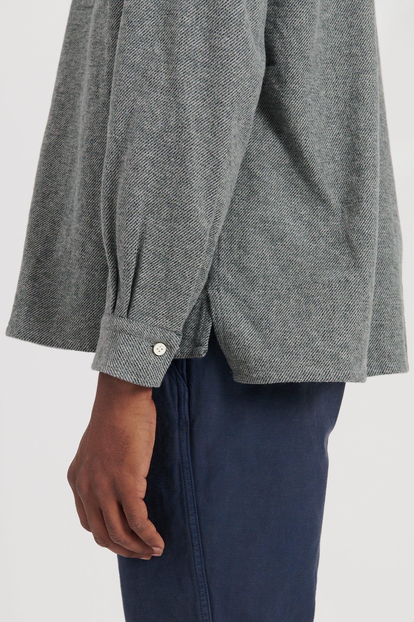 Mixed Color Twill Round Pocket Baggy Shirt - Grey