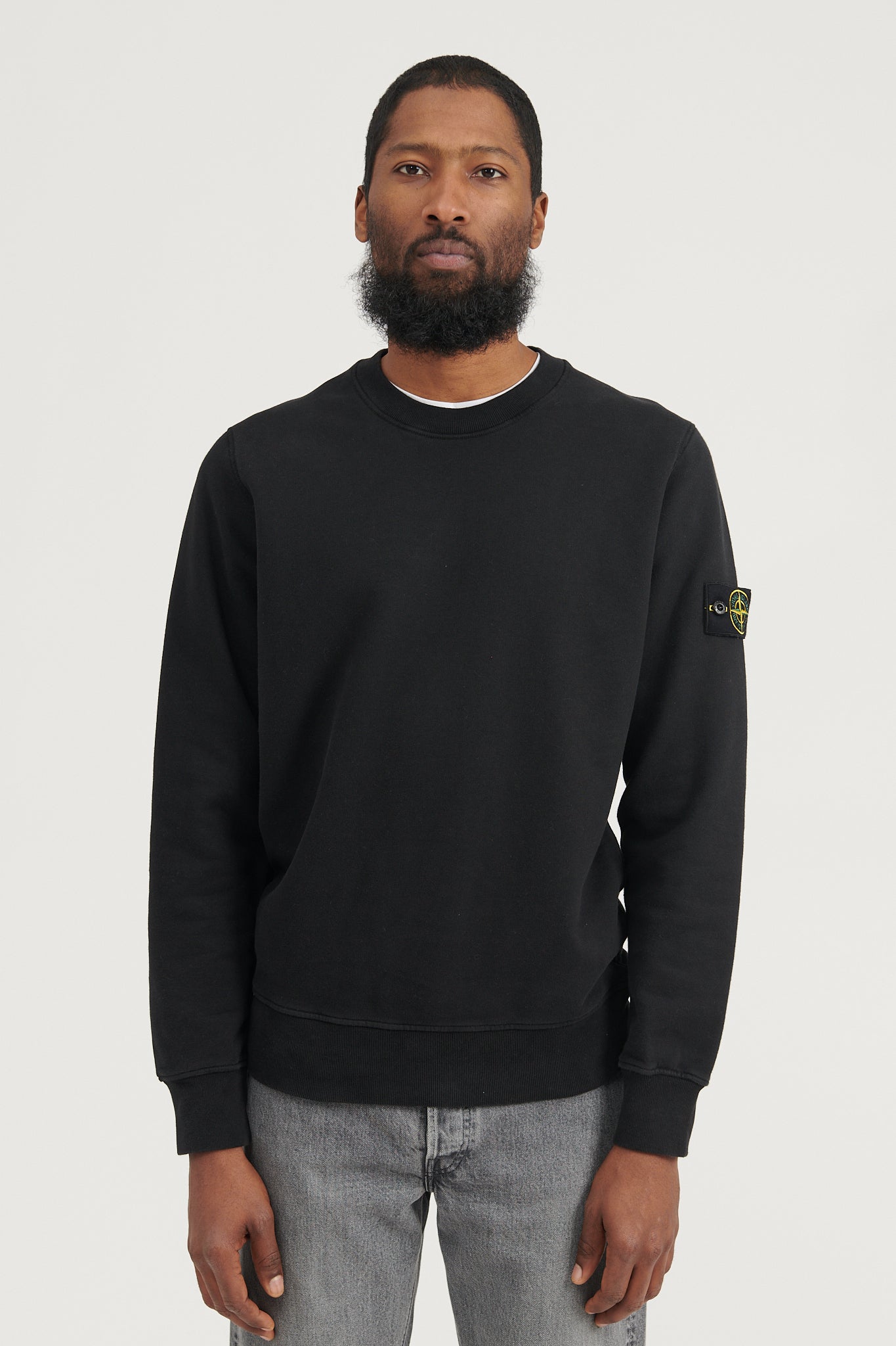 63020 Brushed Cotton Fleece Crewneck Sweatshirt - Black