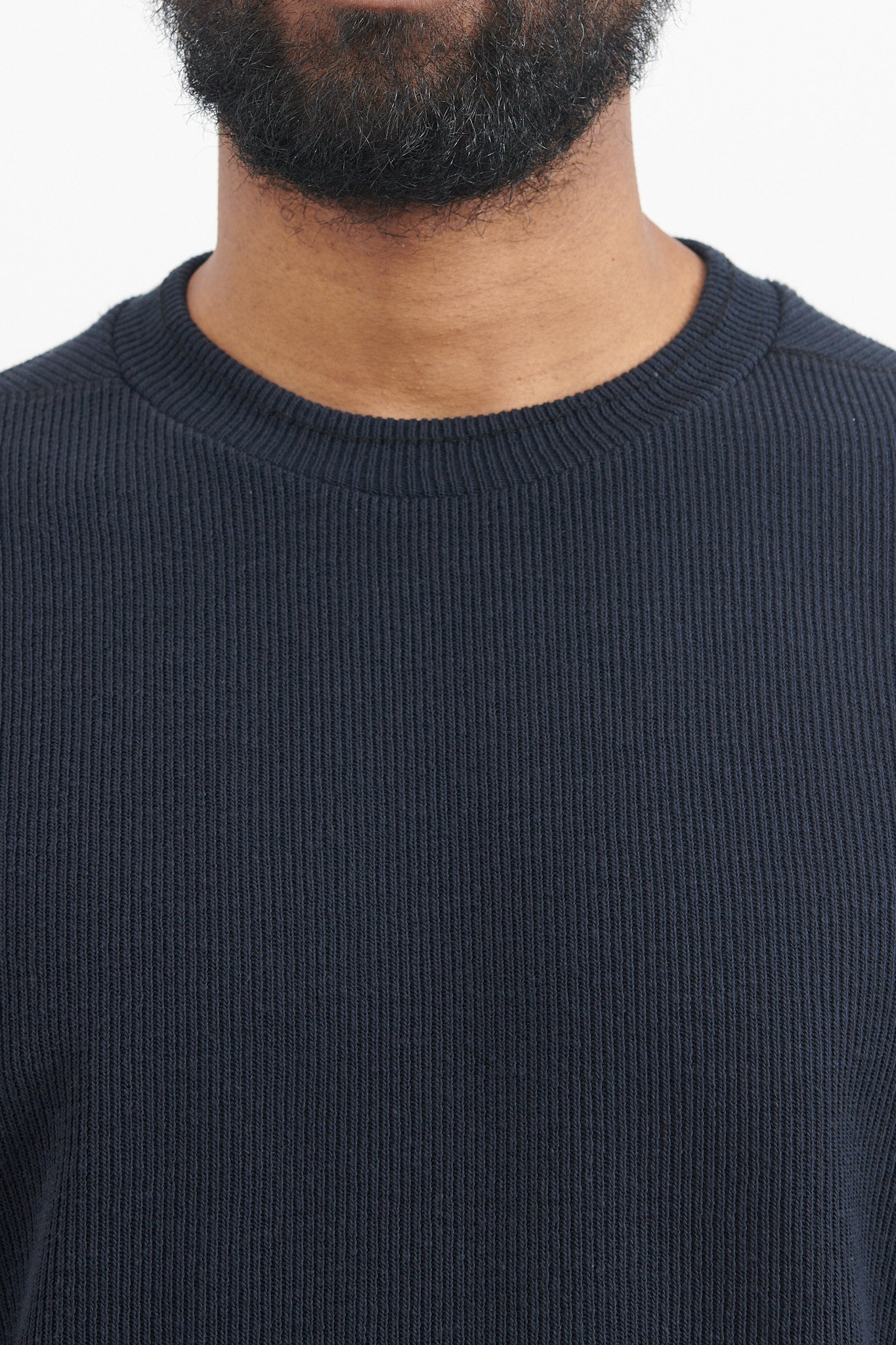 65656 Cotton Nylon Ribbed Fleece Crewneck Sweatshirt - Navy Blue