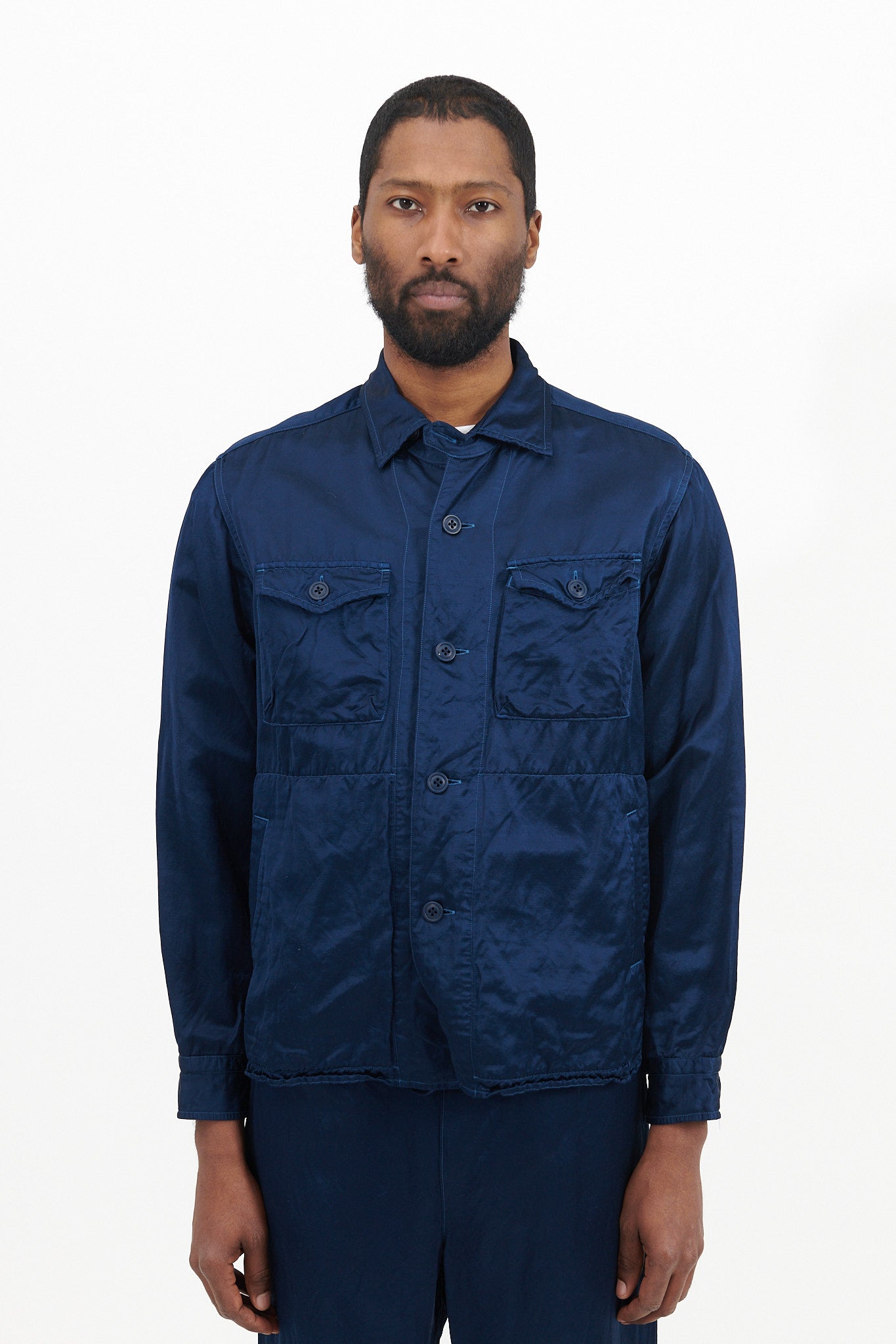 Garment Dyed Satin C.P.O. Shirt Jacket - Navy